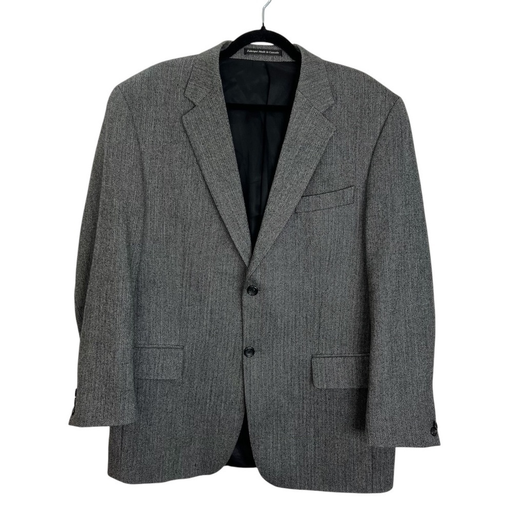 S Cohen Montreal 100% wool grey black tweed herringbone jacket blazer 42 R